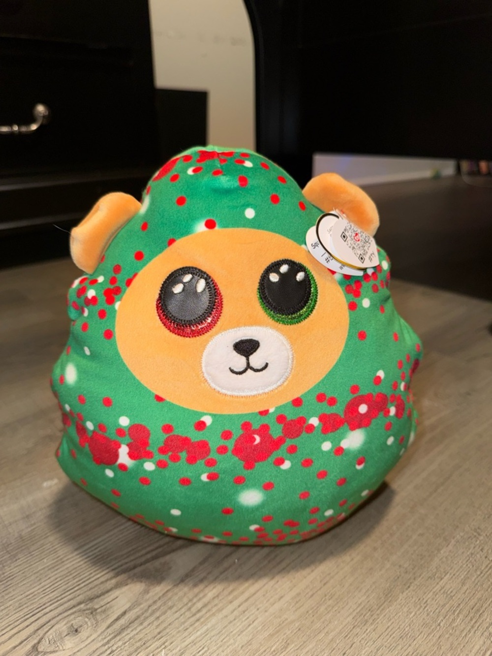 Plush Bear Squishy Toy - Green with Red Dots